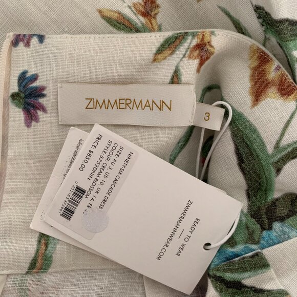 NWT Zimmermann White Floral Linen Midi Dress - Picture 5 of 5